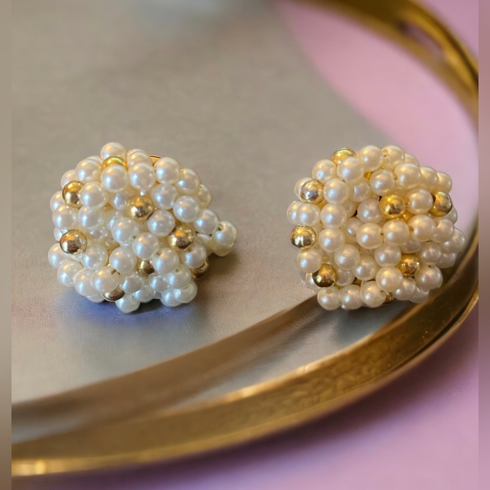 Vintage Faux Pearl and Gold Knot Earrings